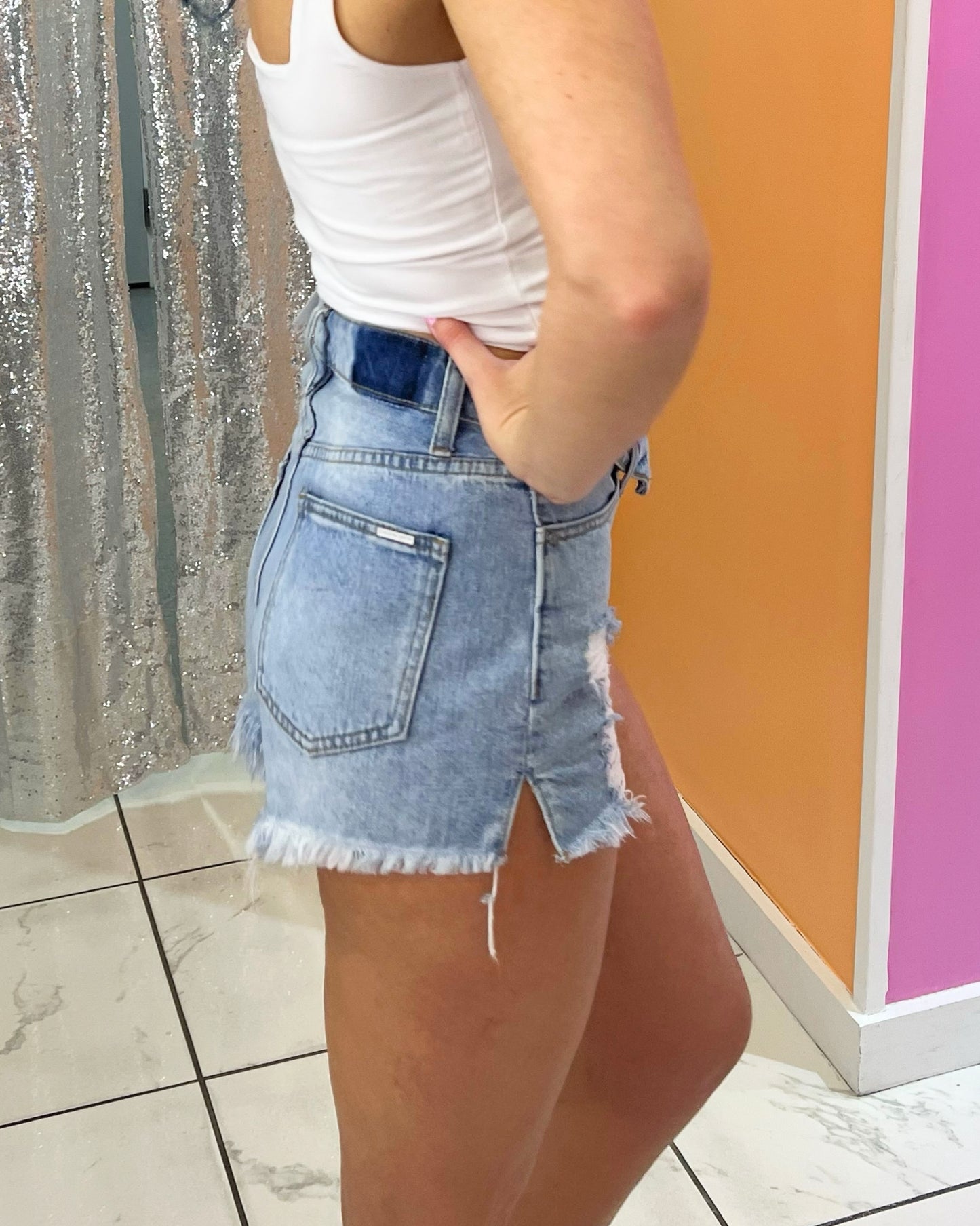 Flipping Out Denim Shorts