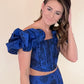 Blue But New Floral Puff Sleeve Corset