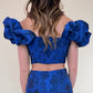 Blue But New Floral Puff Sleeve Corset