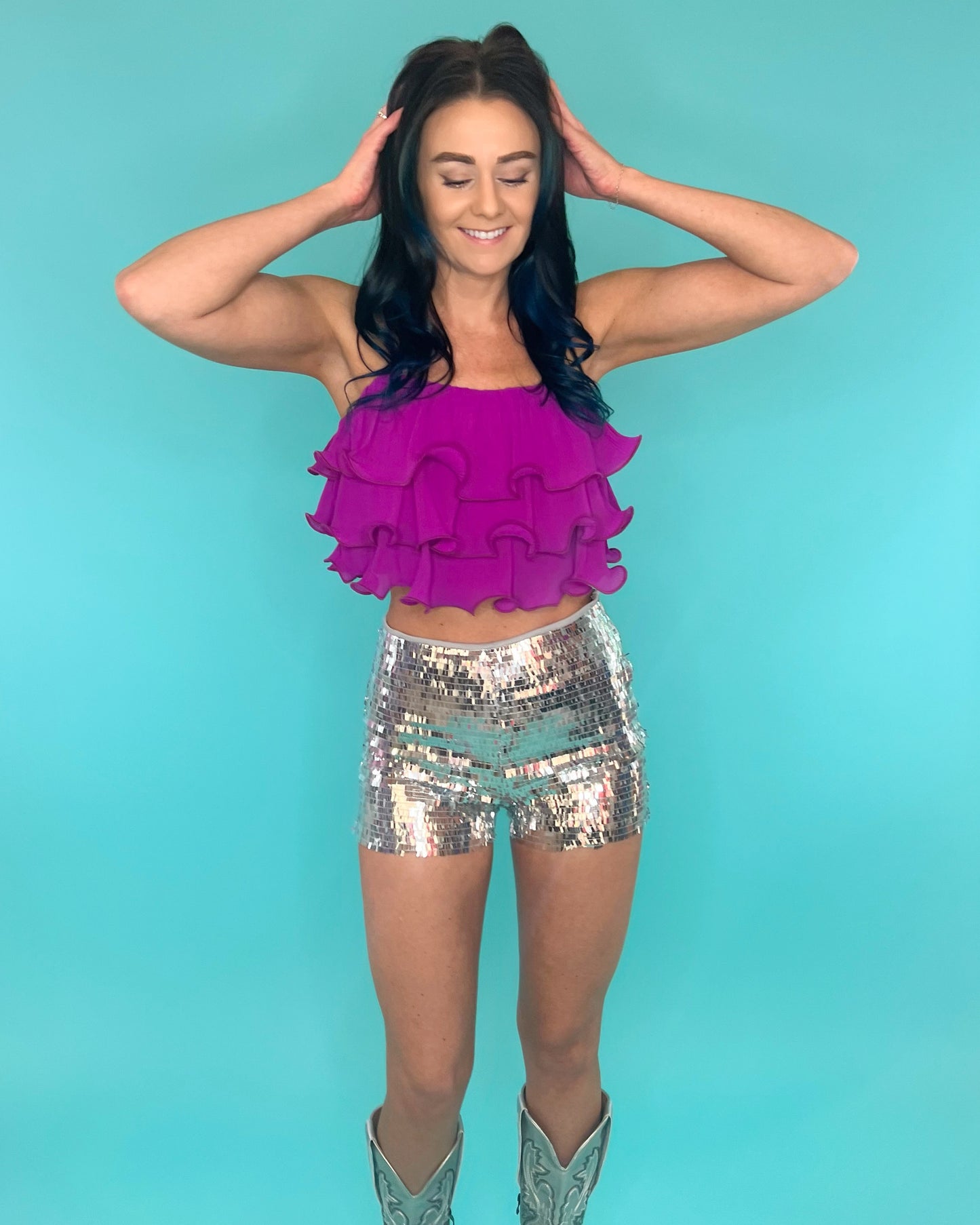 Music City Silver Sequin Shorts