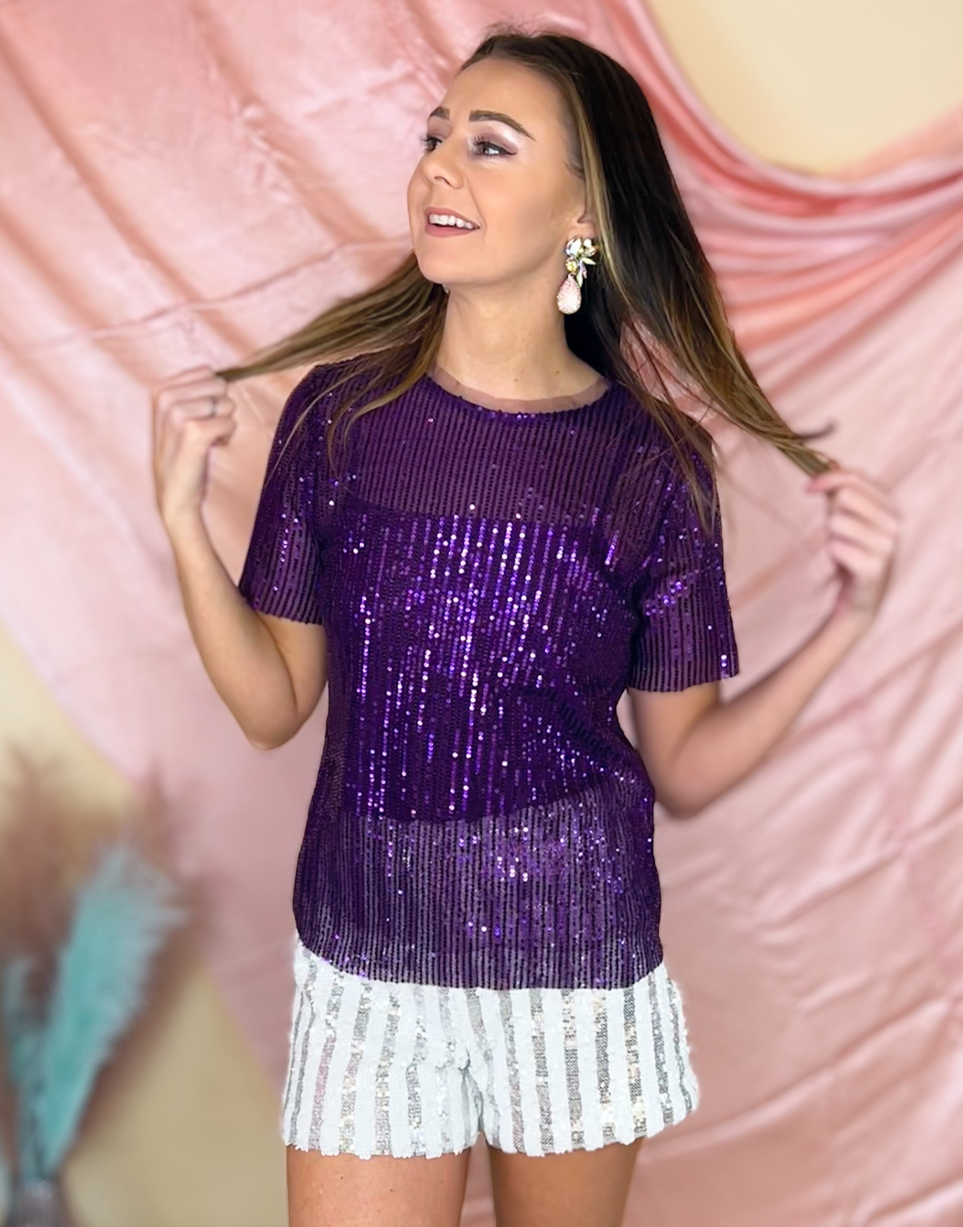 Lilac store sequin top